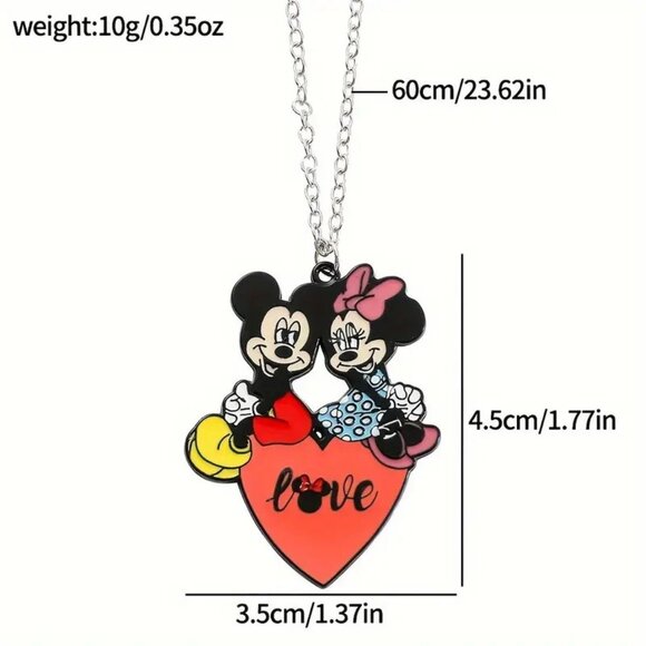 Necklace Mickey Mouse & Minnie Mouse Love Enamel Heart Stylish Disney Trendy Fun - Picture 2 of 2